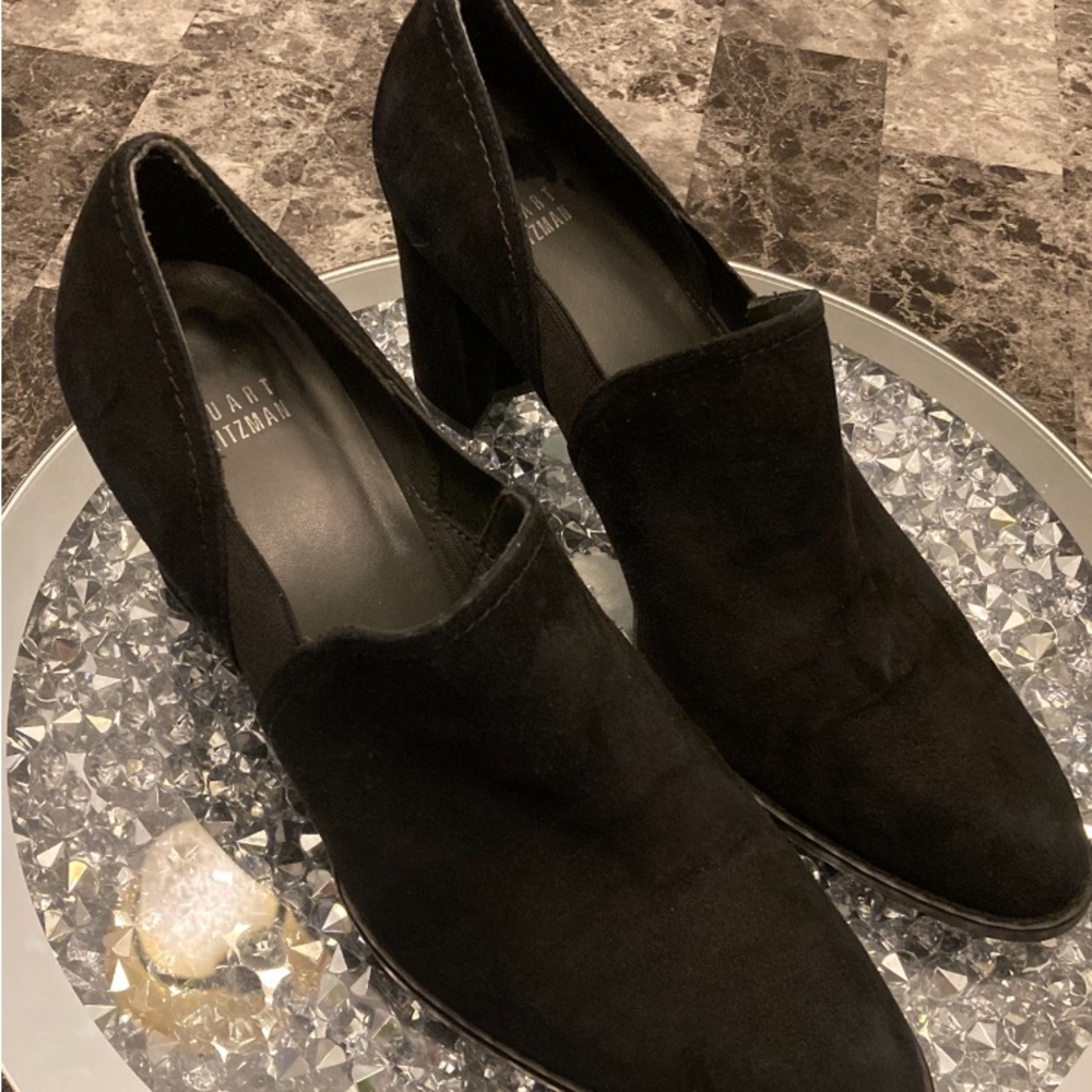 Stuart Weitzman Black Chunky Heel Suede Pump Spain Career Event Woman Size 8.5 - Picture 11 of 12